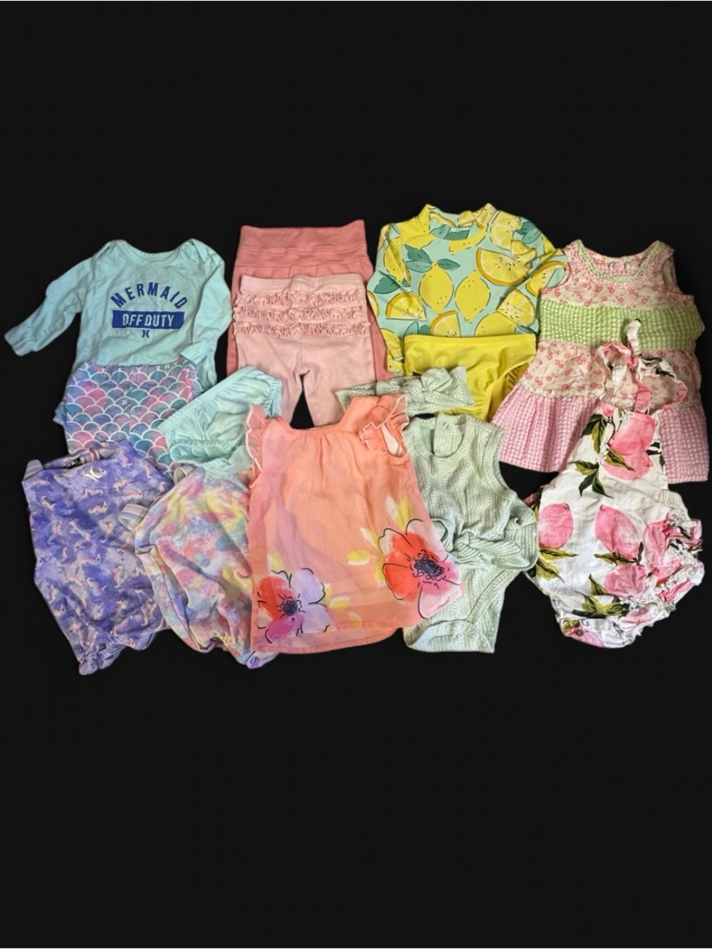 Baby Girls Mixed Summer Romper & Dress Lot - Pastel Floral, Lemon, Coral